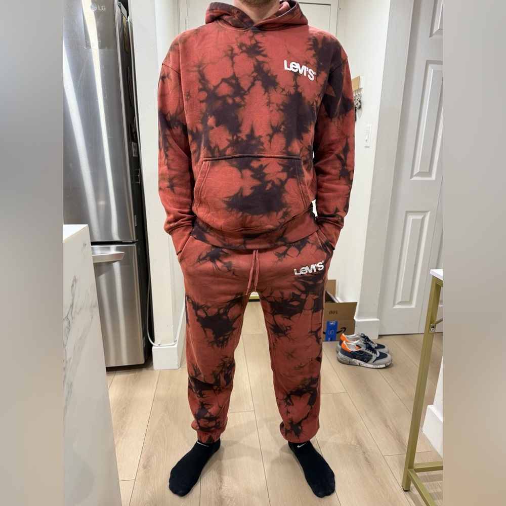 Levi's Red and Black Tie-Dye Hooded Sweatshirt & Joggers Set